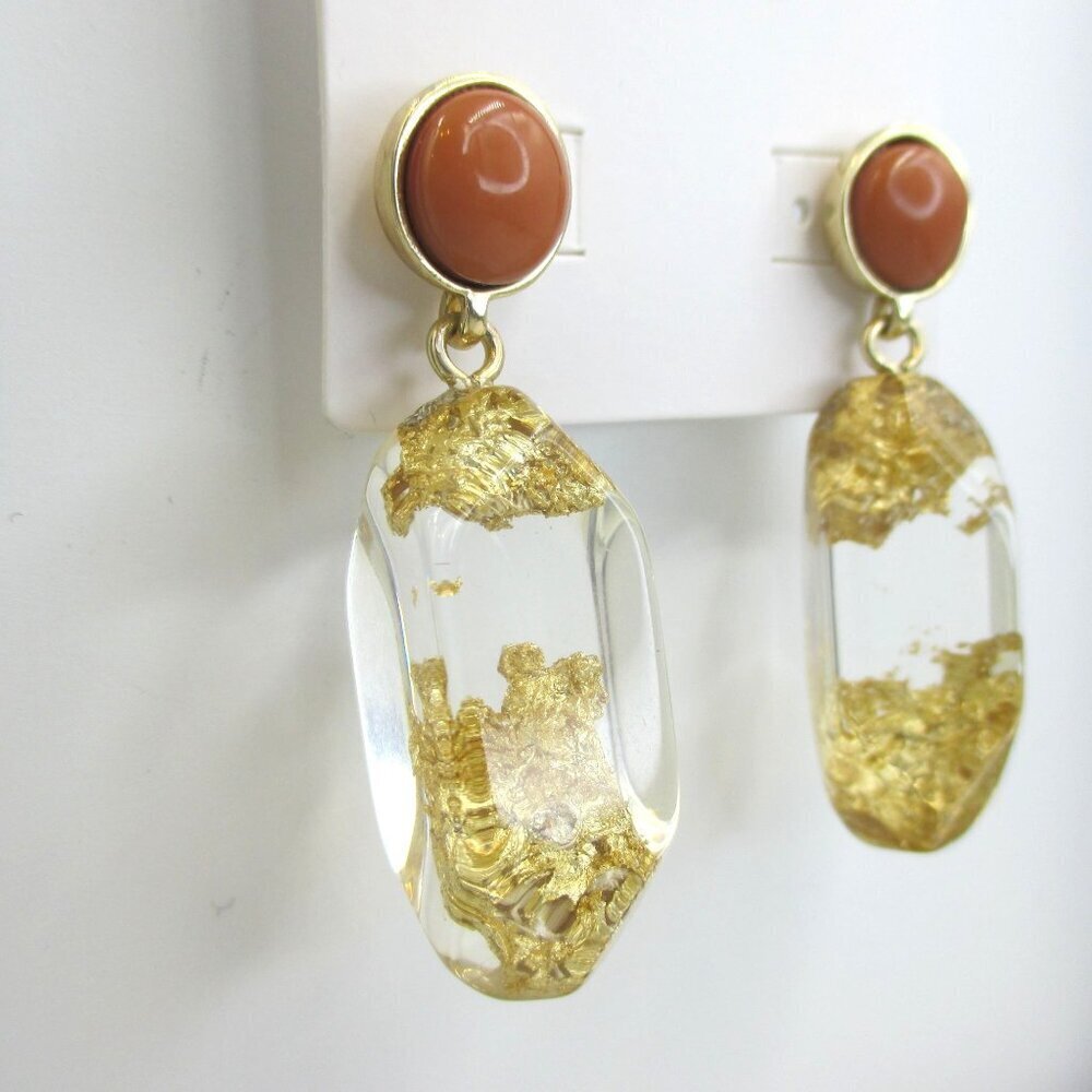 Chico's No Droop™ Lucite Gold Foil Earrings NWT Neutral Earthcore Unique - Picture 8 of 9